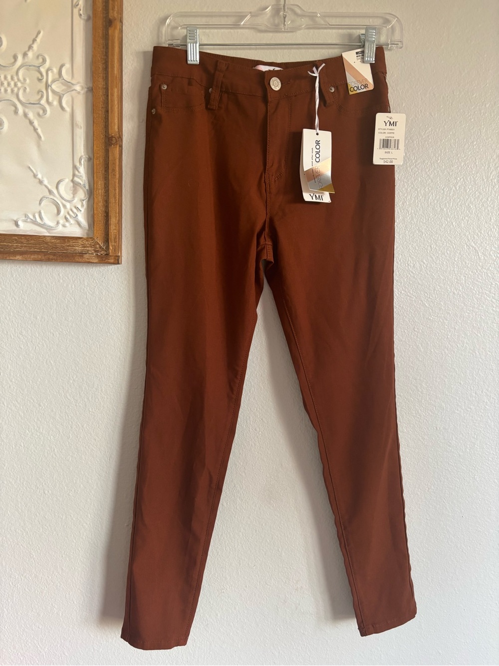 YMI mid rise skinny Pants Womens Sz Large Stretch Woman Forever Color NWT Rust